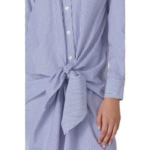 THAKOON COLLECTIVE Blue Stripe Pattern Tie Waist Button Front Shirtdress Size 10 - Picture 13 of 13